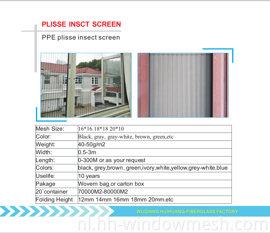 Hot Sales Diy Custom Size Fire Ove Mosquito Proof Plisse Fiberglass Window Insect Screen Ploeged Mugo Net Mesh